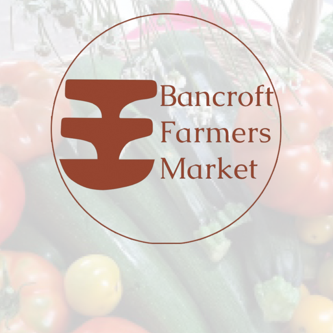 Bancroft Farmers Market Logo. A red logo on a white background