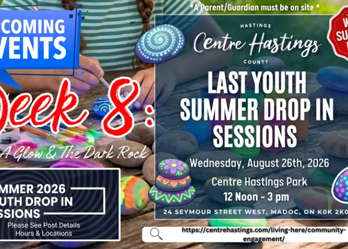 Child paints rock in background, cartoon painted rocks in foreground with event details